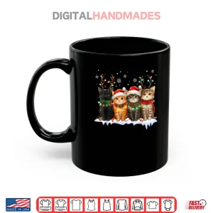 Mug Cat Christmas Light Reindeer Santa Christmas Cat Lover Shirt