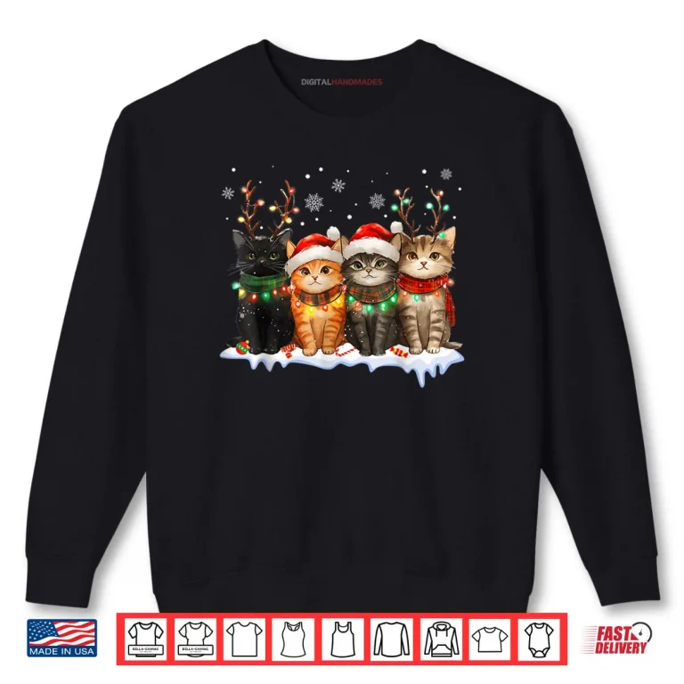 Sweatshirt Cat Christmas Light Reindeer Santa Christmas Cat Lover Shirt