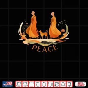 Design Peace Walking Monks Dog Minimalist Zen Art Shirt