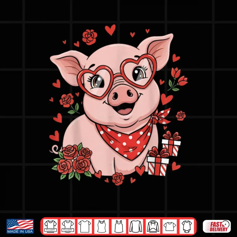 Design Pig Cute Farm Animal Sunglasses Heart Love Valentine Shirt