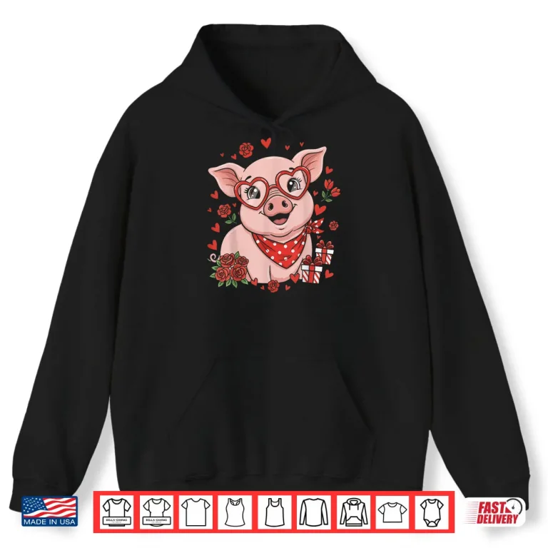 Hoodie Pig Cute Farm Animal Sunglasses Heart Love Valentine Shirt