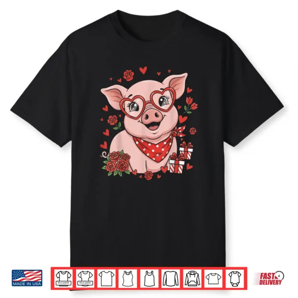 Pig Cute Farm Animal Sunglasses Heart Love Valentine Shirt