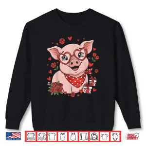 Sweatshirt Pig Cute Farm Animal Sunglasses Heart Love Valentine Shirt