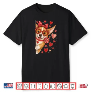 Cute Corgi Valentine Kawaii Pink Hearts Puppy Dog Shirt