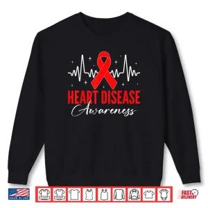 Sweatshirt Heart Disease Awareness Day Warriors Red Ribbon Heartbeat Shirt