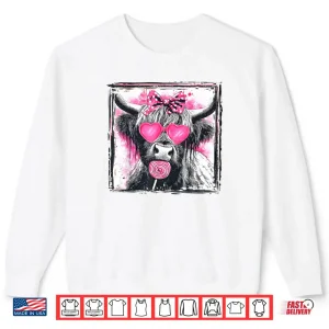 Sweatshirt Vintage Cute Lollipop Highland Cow Bow Valentine Pink Heart Shirt