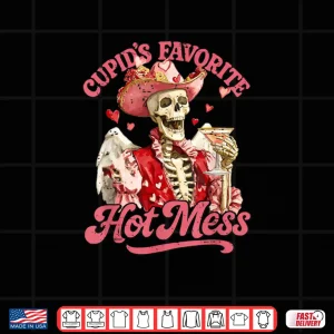 Design Retro Cupids Favorite Hot Mess Skeleton Valentine Shirt