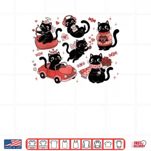 Design Black Cat Heart Valentines Day Cute Kitten Lover Shirt