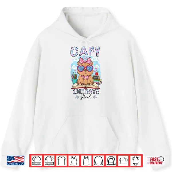 Hoodie Capy 100Th Days Of School Capybara 100 Days Smarter Cute Shirt