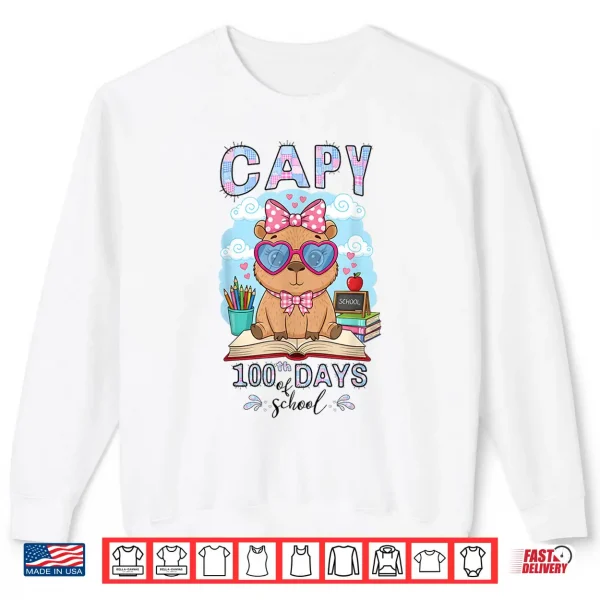 Sweatshirt Capy 100Th Days Of School Capybara 100 Days Smarter Cute Shirt