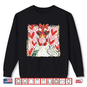 Sweatshirt Coquette Leopard Valentine Chicken Hen Blowing Bubble Gum Shirt