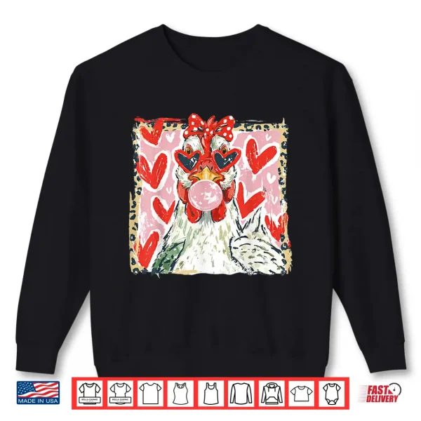 Sweatshirt Coquette Leopard Valentine Chicken Hen Blowing Bubble Gum Shirt
