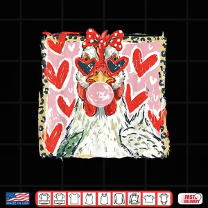 Design Coquette Leopard Valentine Chicken Hen Blowing Bubble Gum Shirt