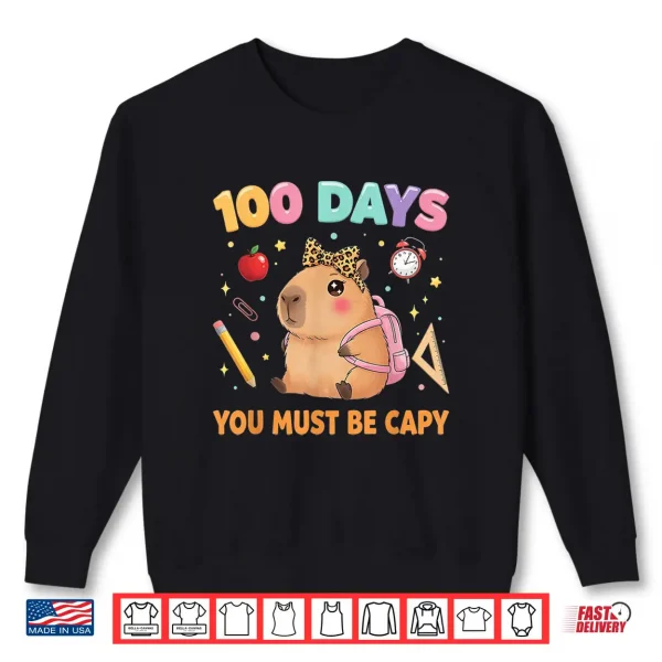 Sweatshirt Cute 100 Days Of School Capybara With Leopard Bow Teacher Shirt