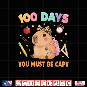 Design Cute 100 Days Of School Capybara With Leopard Bow Teacher Shirt