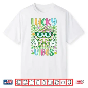 St Patricks Day Lucky Vibes Shamrock Women Girls Kids Irish Shirt