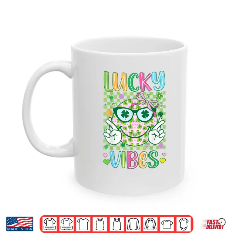 Mug St Patricks Day Lucky Vibes Shamrock Women Girls Kids Irish Shirt
