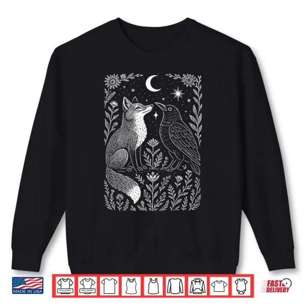 Sweatshirt Celestial Floral Fox Crow Moon Astrology Wildlife Nature Shirt