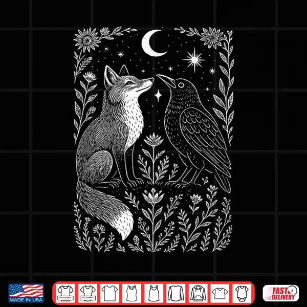 Design Celestial Floral Fox Crow Moon Astrology Wildlife Nature Shirt
