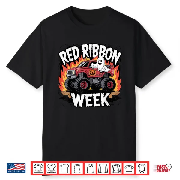 Kids Red Ribbon Week Awareness Monster Truck Shirt