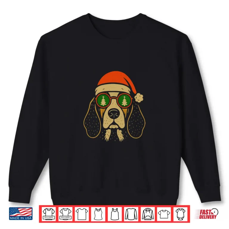 Sweatshirt Basset Hound Christmas Dog Santa Hat Holiday Glasses Shirt
