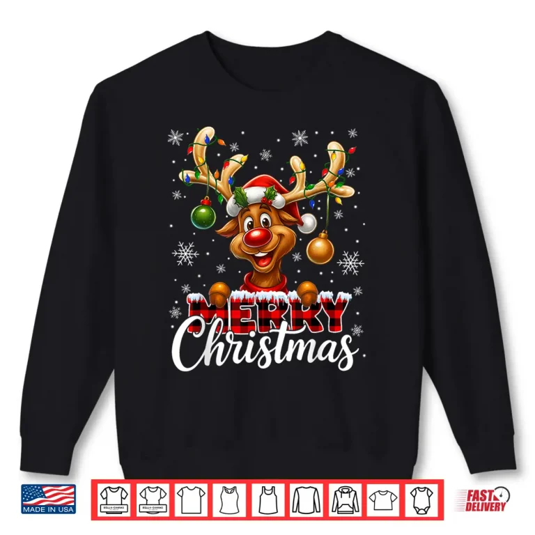 Sweatshirt Merry Christmas Reindeer Plaid Pajamas Xmas Shirt