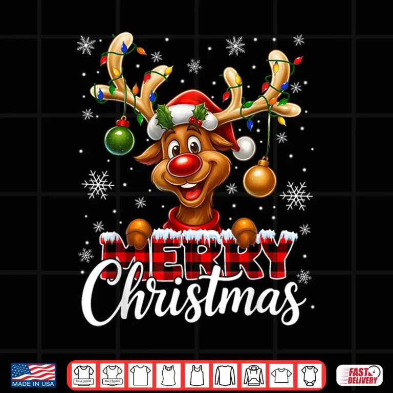 Design Merry Christmas Reindeer Plaid Pajamas Xmas Shirt
