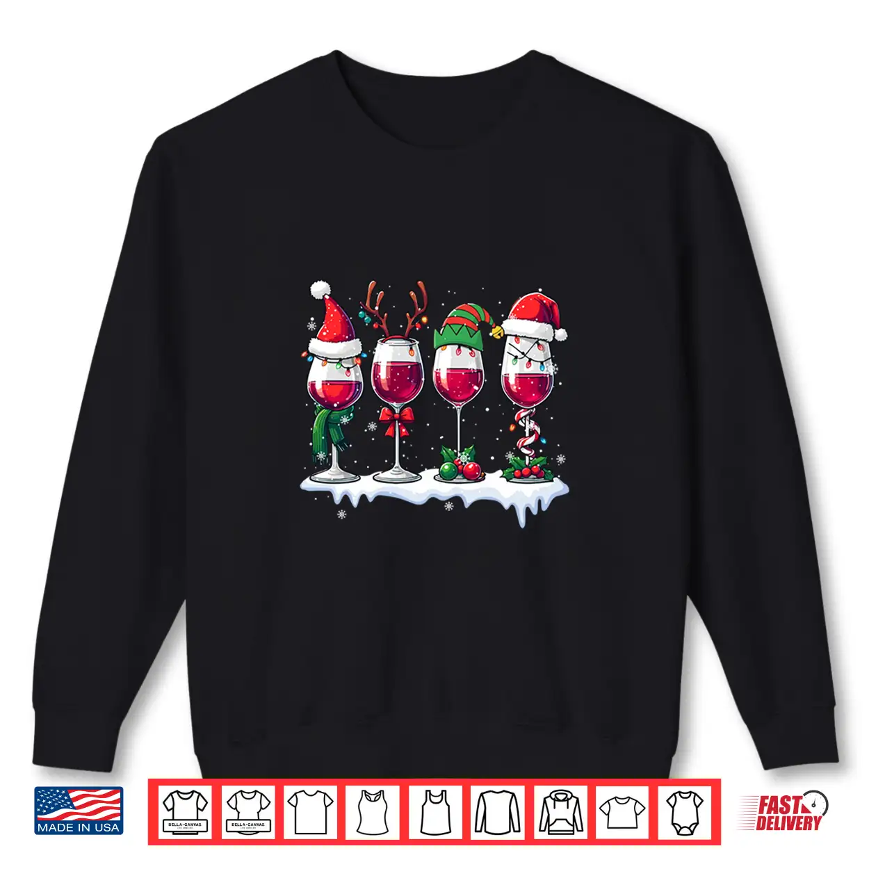 Three Santa Elf Reindeer Wine Glasses Christmas Drinker Shirt Three Santa Elf Reindeer Wine Glasses Christmas Drinker Shirt