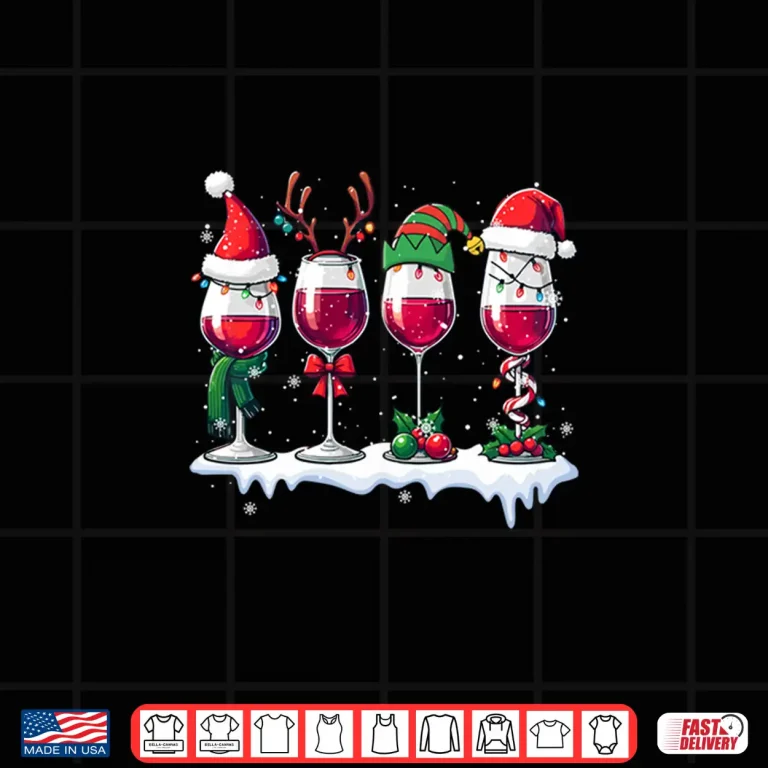 Design Three Santa Elf Reindeer Wine Glasses Christmas Drinker Shirt