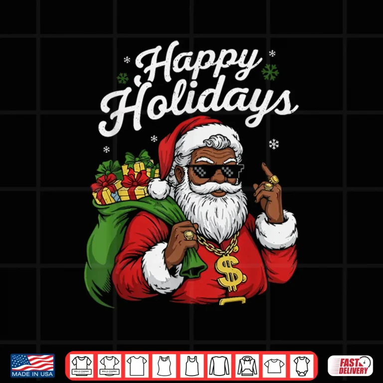 Design African American Santa Claus Black Christmas Cool Happy Xmas Shirt