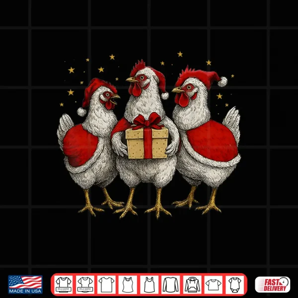 Design Chicken Santa Xmas Tree Farm Merry Christmas Shirt