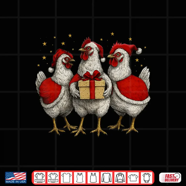 Design Chicken Santa Xmas Tree Farm Merry Christmas Shirt