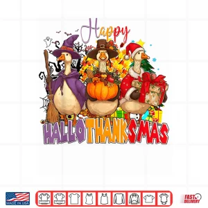 Design Happy Hallothanksmas Goose Halloween Thanksgiving Christmas Shirt