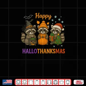 Design Happy Hallothanksmas Raccoon Halloween Christmas Shirt
