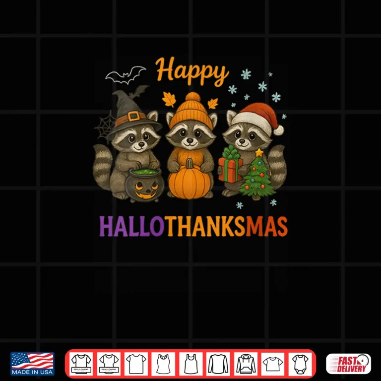 Happy Hallothanksmas Raccoon Halloween Christmas Shirt 4 Design Happy Hallothanksmas Raccoon Halloween Christmas Shirt