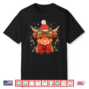 Highland Cow Mooey Xmas Heifer Santa Hat Cute Christmas Shirt