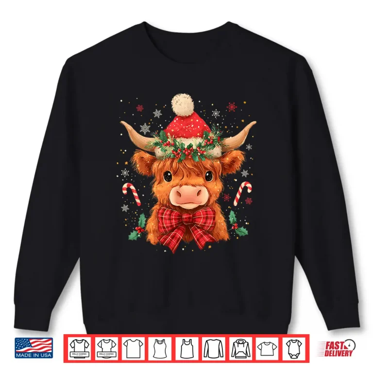Sweatshirt Highland Cow Mooey Xmas Heifer Santa Hat Cute Christmas Shirt