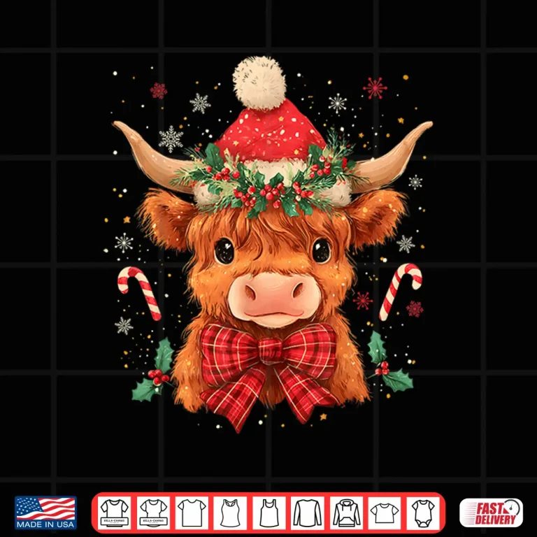 Design Highland Cow Mooey Xmas Heifer Santa Hat Cute Christmas Shirt