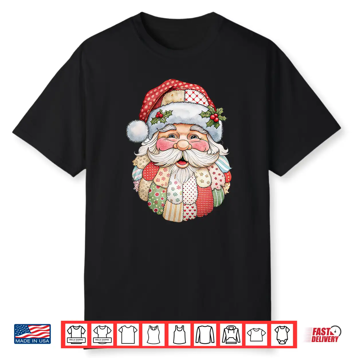 Santa Claus Face Patchwork Folk Art Christmas Xmas Shirt Santa Claus Face Patchwork Folk Art Christmas Xmas Shirt