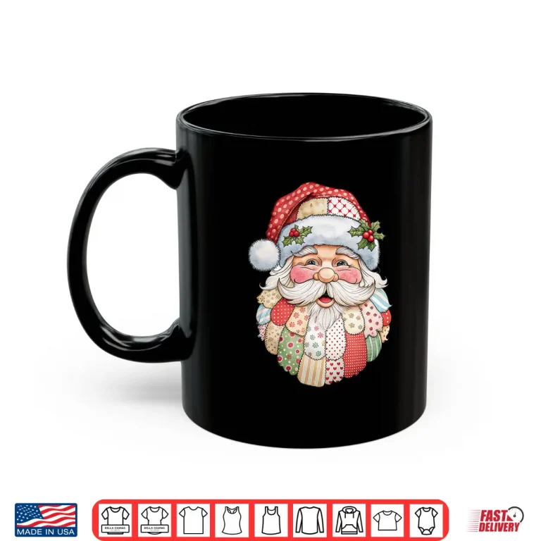 Santa Claus Face Patchwork Folk Art Christmas Xmas Shirt 3 Mug Santa Claus Face Patchwork Folk Art Christmas Xmas Shirt