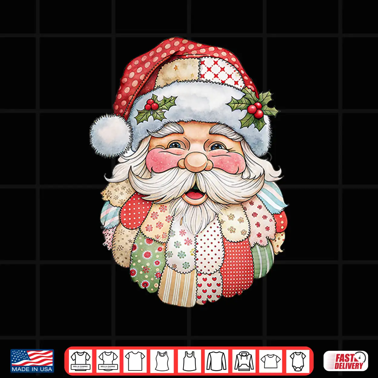 Santa Claus Face Patchwork Folk Art Christmas Xmas Shirt Santa Claus Face Patchwork Folk Art Christmas Xmas Shirt