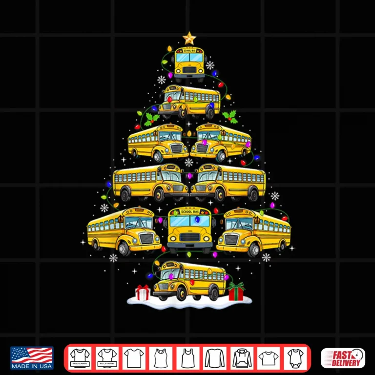 Design School Bus Christmas Tree Lights Bus Driver Xmas Pajamas Shirt