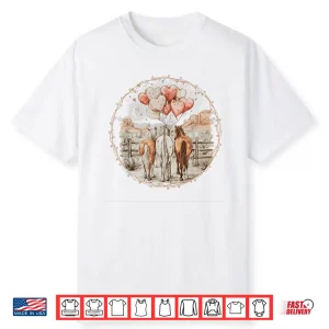 Valentines Day Horses Hearts Equestrian Western Horse Women Shirt