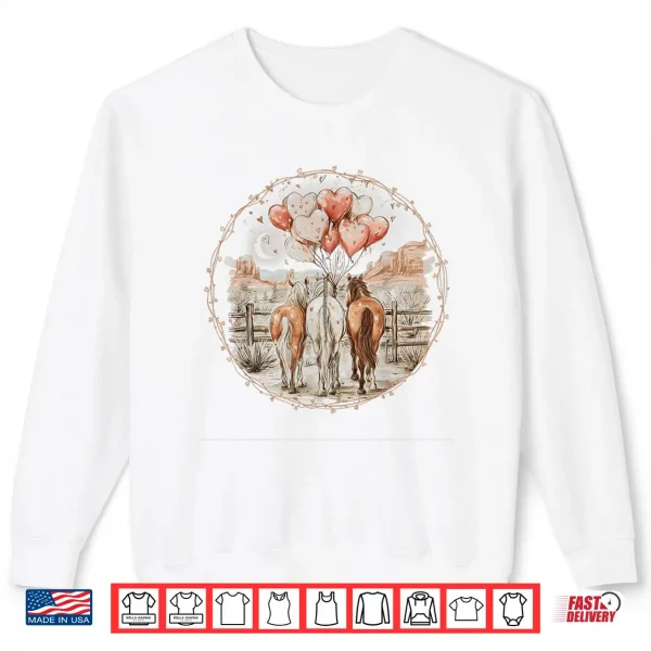 Sweatshirt Valentines Day Horses Hearts Equestrian Western Horse Women Shirt
