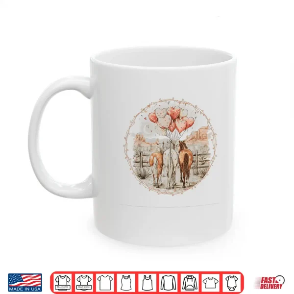 Mug Valentines Day Horses Hearts Equestrian Western Horse Women Shirt