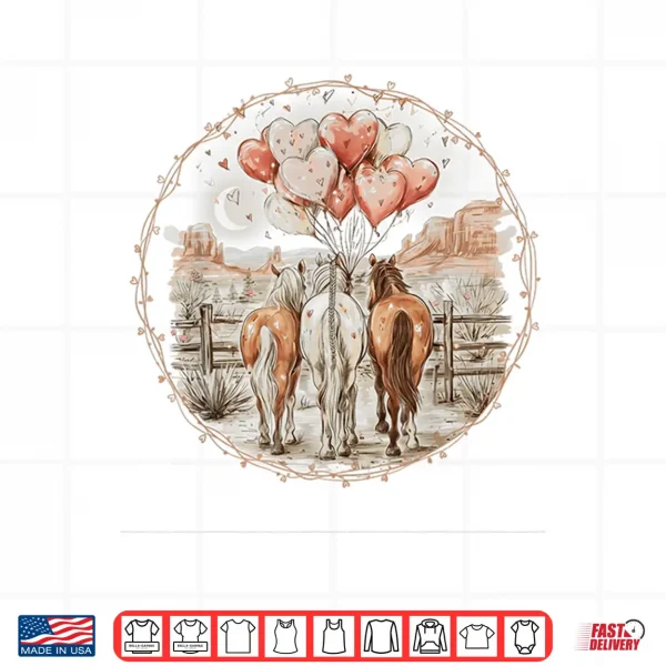 Design Valentines Day Horses Hearts Equestrian Western Horse Women Shirt