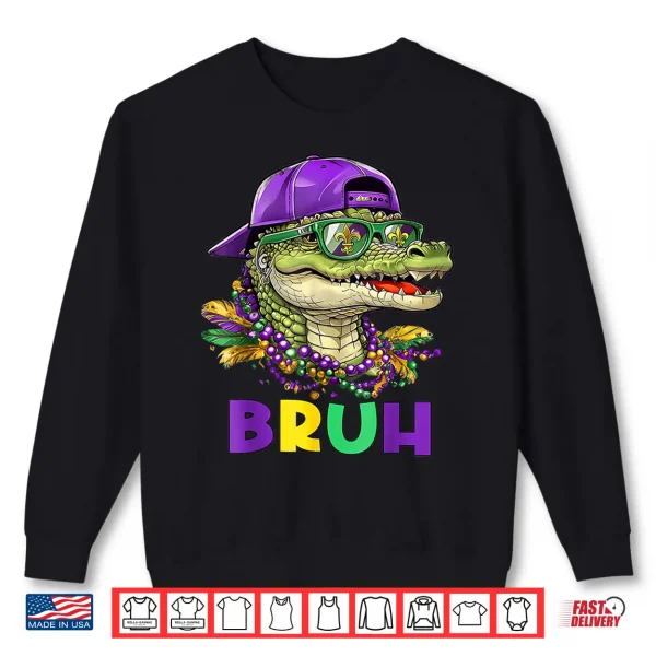Sweatshirt Alligator Bruh Mardi Gras Costume Carnival Teens Boys Kids Shirt