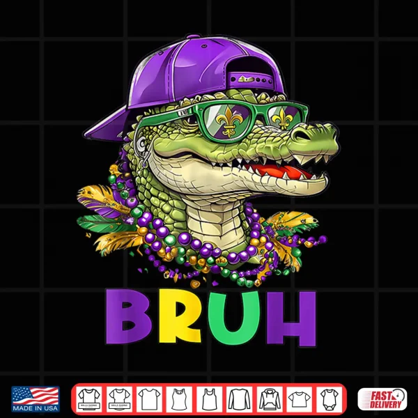 Design Alligator Bruh Mardi Gras Costume Carnival Teens Boys Kids Shirt