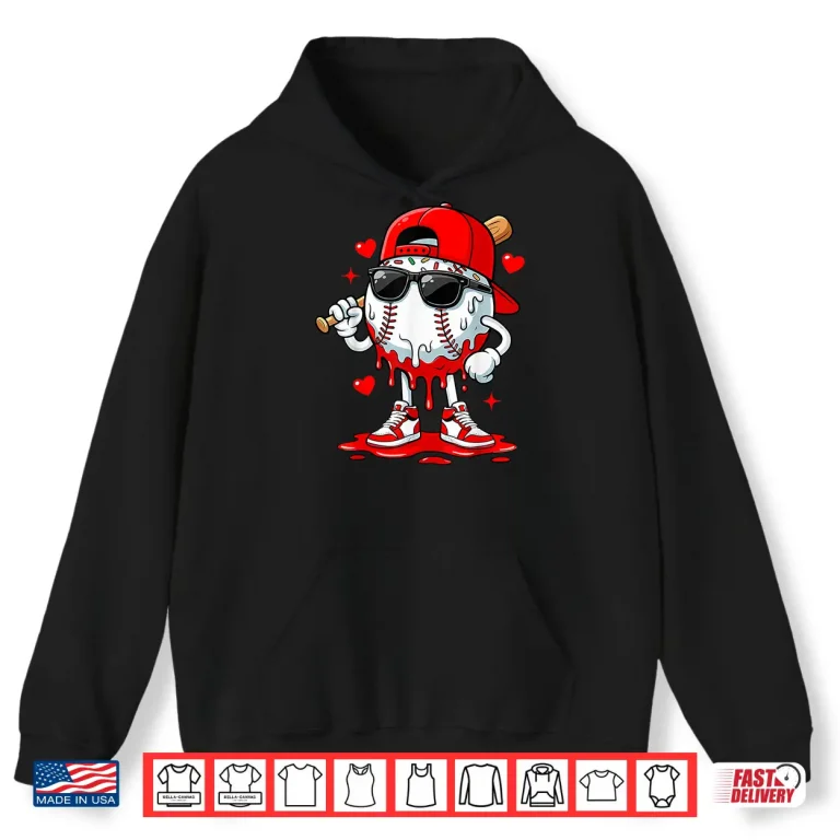 Hoodie Baseball Drip Ice Cream Sunglasses Boys Youth Kids Valentine Shirt