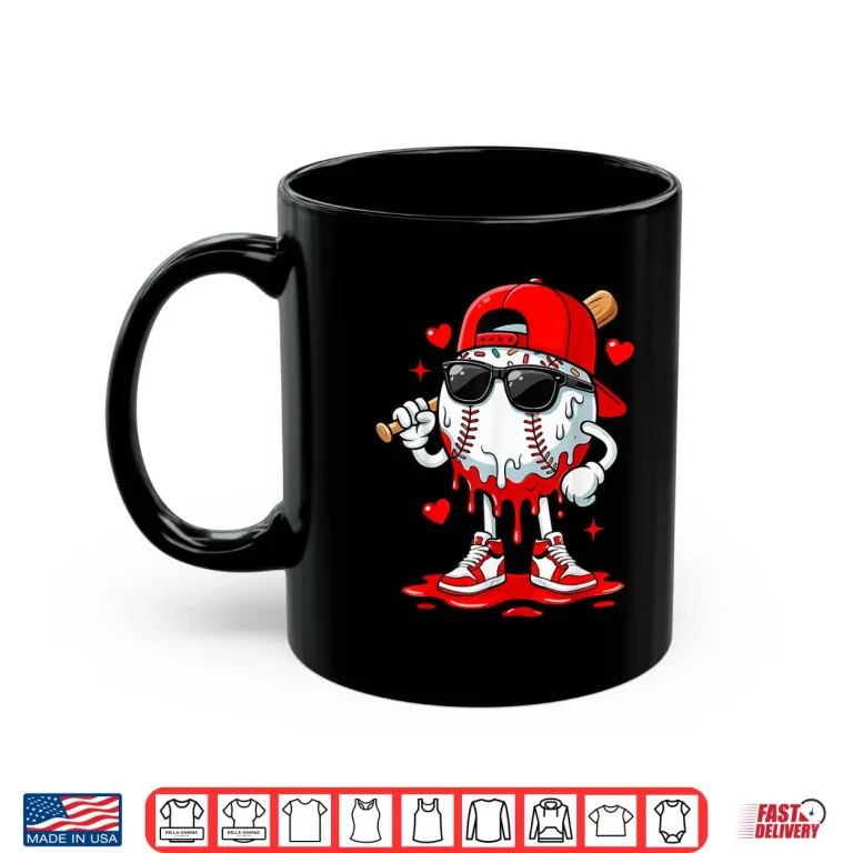 Mug Baseball Drip Ice Cream Sunglasses Boys Youth Kids Valentine Shirt